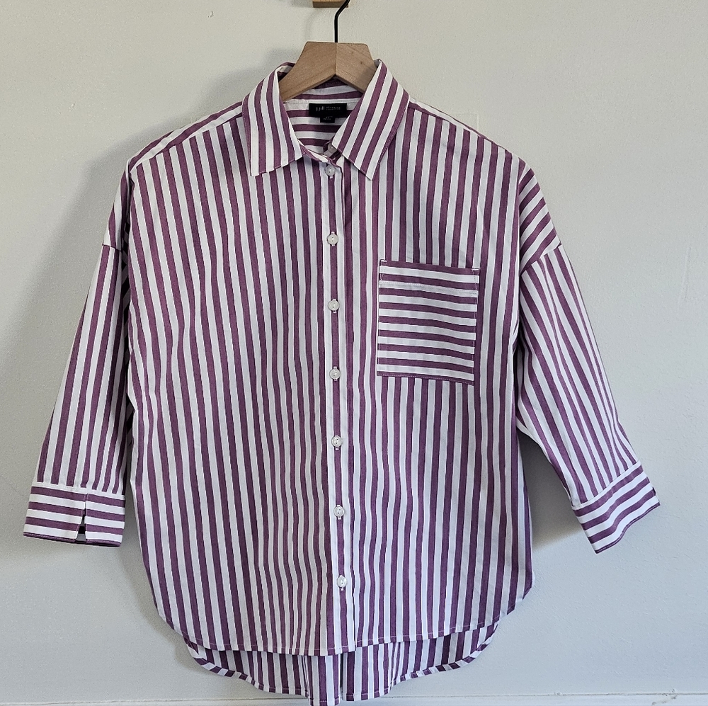 J.Jill Wearever Collection Striped Button Down Shirt Petite Medium Stretch - Picture 3 of 12